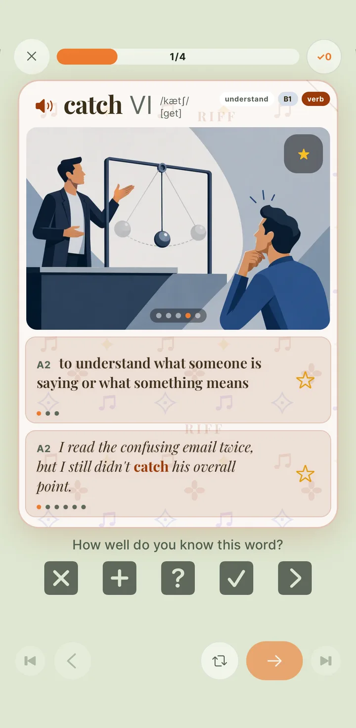 A RIFF word card, captured from the app